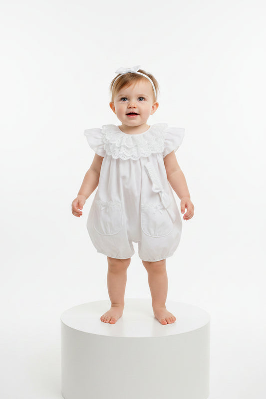 2pc Baby Girls Romper Set - White (0-9m) (PK6) - K14238