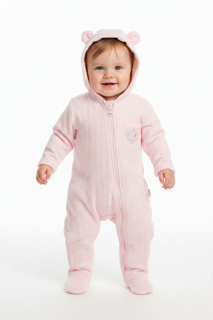 Baby Plain Hooded All in One - Pink (0-9m) (PK6)  M15951