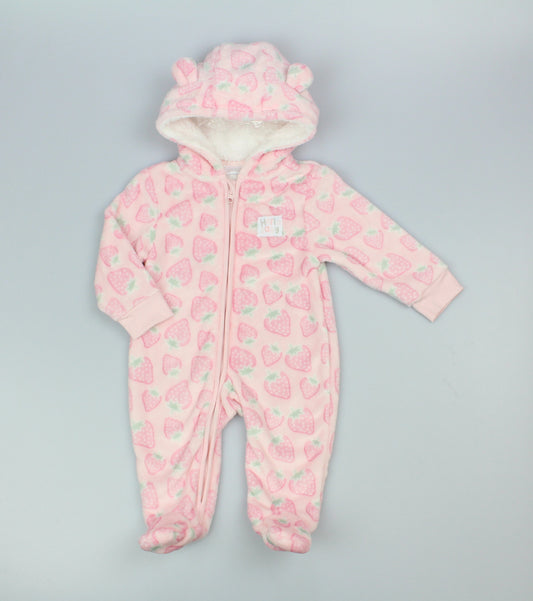 Baby Zipped Plush Fleece Pramsuit - Strawberry (3-12m) (PK6) M26072