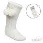 Cream 'Elegance' Pom Pom Knee Length Socks  (0-24 MONTHS) (PK12) S355-C