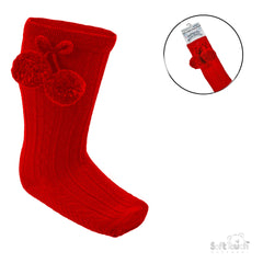 Red 'Elegance' Pom Pom Knee Length Socks (0-24 MONTHS) (PK12) S355-R