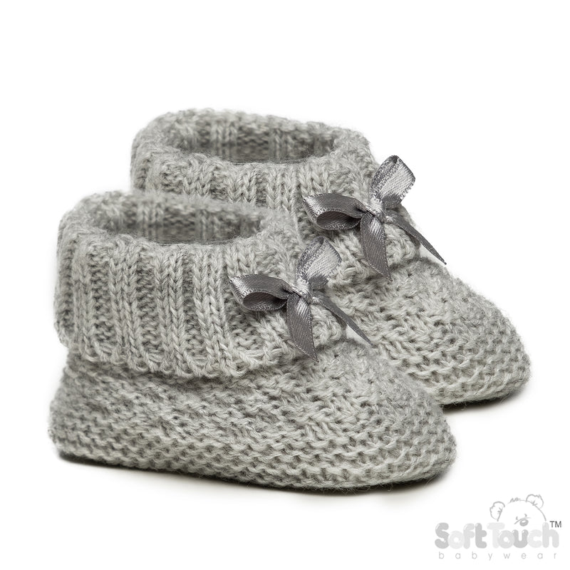 GREY ACRYLIC BOOTEES WITH CHECK DESIGN AND BOW - S442G