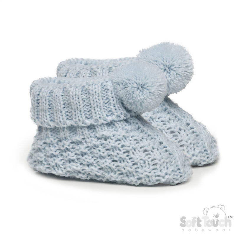 BLUE ACRYLIC BABY BOOTEE WITH POM POM - S443B