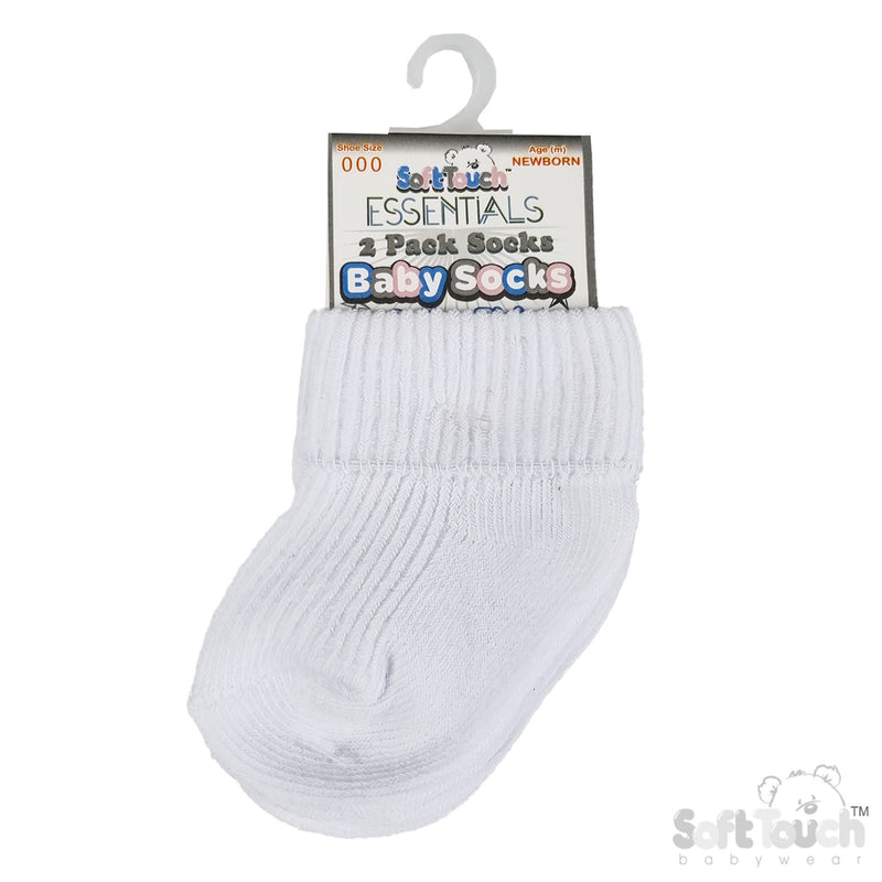 2PK WHITE NB PLAIN TOT SOCKS ( (Newborn) S900-W