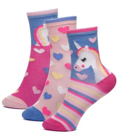 Girls 3pk Socks - Unicorn (PK12) (6-8.5 to 12.5-3.5) SK1202