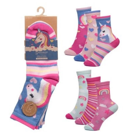 Girls 3pk Socks - Unicorn (PK12) (6-8.5 to 12.5-3.5) SK1202