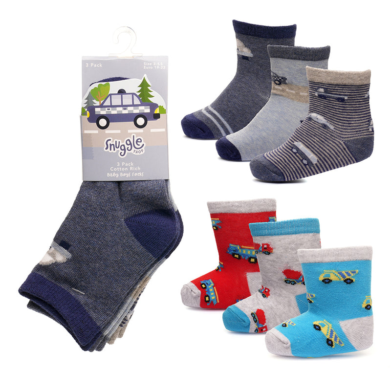 Baby Boys 3pk Socks - Cars (PK12) (00-5.5) SK1203