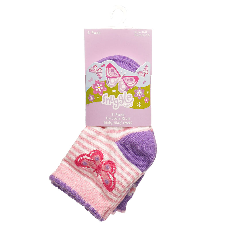 Baby Girls 3pk Socks - Fairy (PK12) (00-5.5) SK1206