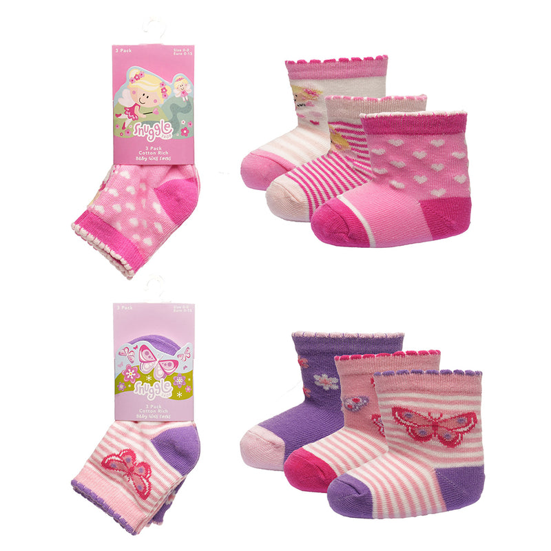 Baby Girls 3pk Socks - Fairy (PK12) (00-5.5) SK1206