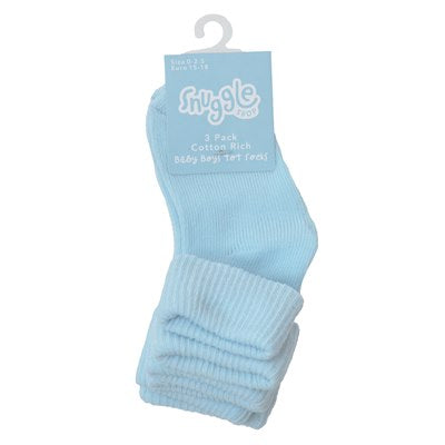 Babies 3 Pack Blue Plain TOT Socks (PK 6) assorted size per inner SK748
