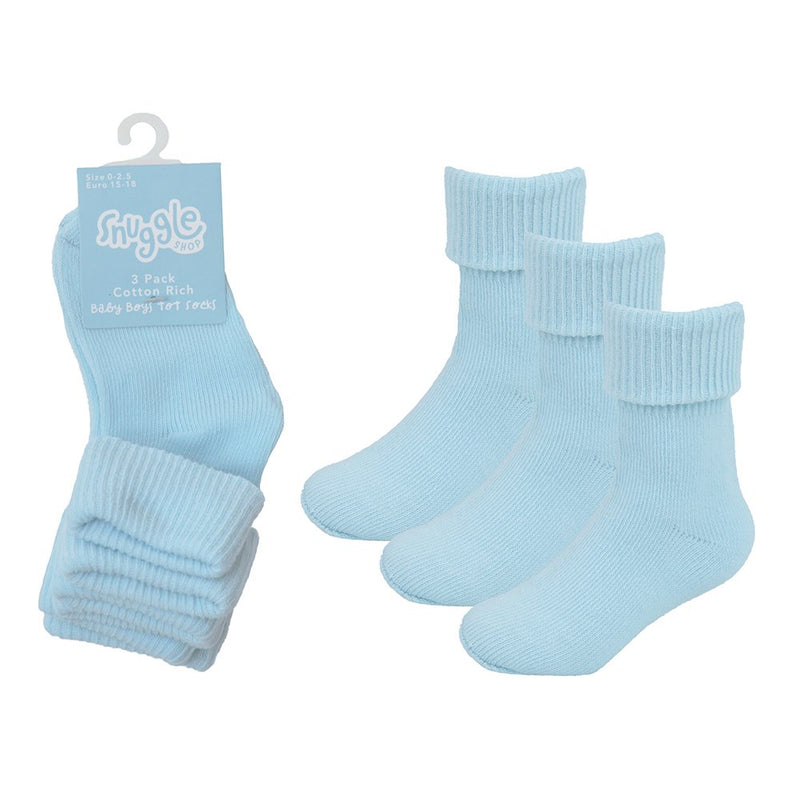 Babies 3 Pack Blue Plain TOT Socks (PK 6) assorted size per inner SK748
