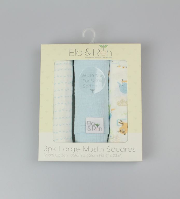 3pk Large Muslin Squares - Aqua - (60x60cm) (PK8) J14017