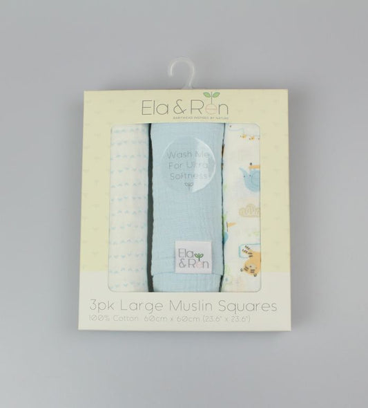 3pk Large Muslin Squares - Aqua - (60x60cm) (PK8) J14017