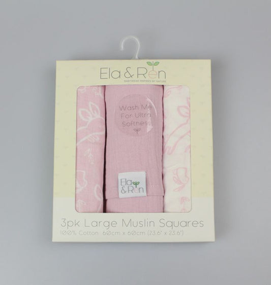 3pk Large Muslin Squares - Pink Bunny - (60x60cm) (PK8) J14018