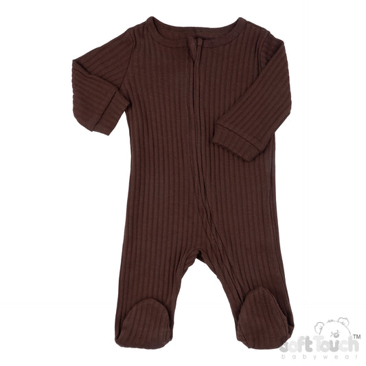 Ribbed Sleepsuit - Chocolate (0-3m) (PK6) - SS4600-CH-03