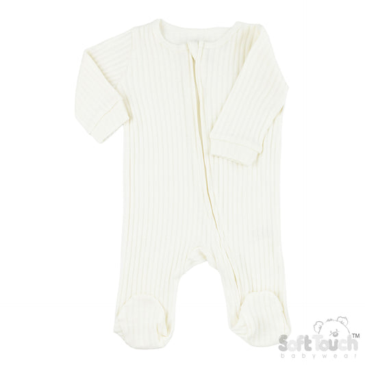 Ribbed Sleepsuit - Marshmallow (0-3m) (PK6) - SS4600-MA-03