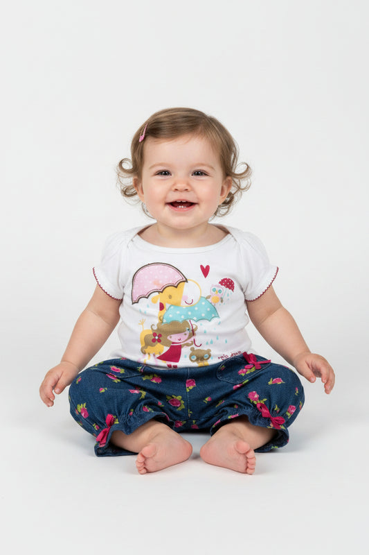 Baby Girls 2 pcs Set- Raindrops/Strawberry - (3-12 Months) (PK6) E2153
