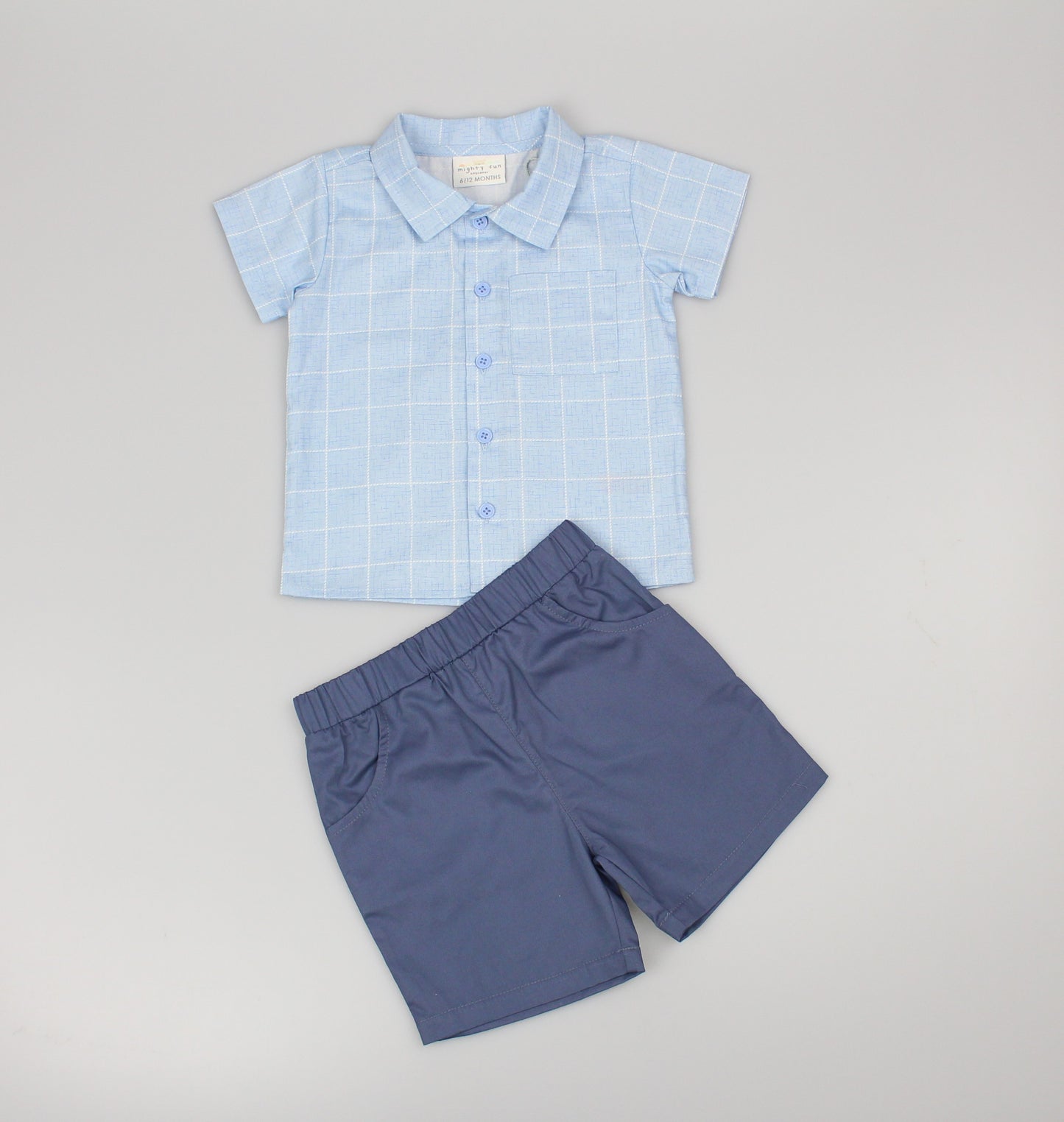 Baby Boys 2pc Shorts Set - Blue Check (1-2Years) (PK6) M34313