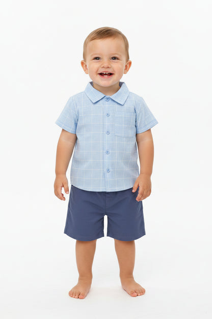Baby Boys 2pc Shorts Set - Blue Check (1-2Years) (PK6) M34313