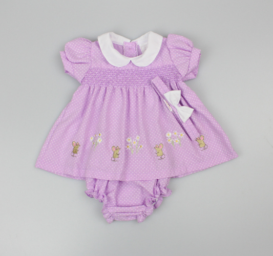 3pc Baby Girls Dress Set - Purple (0-9m) (PK6) - K14242