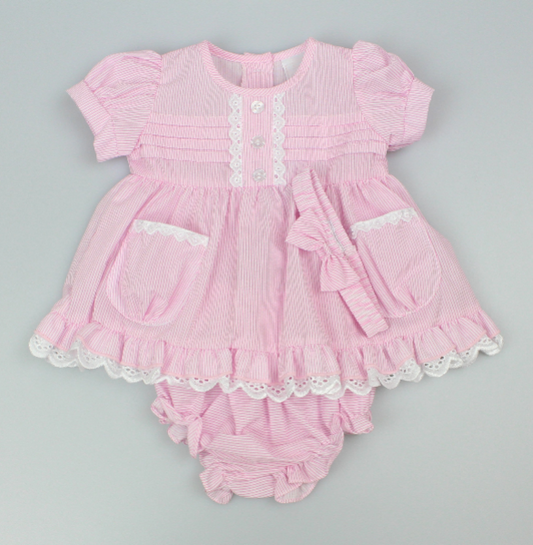 3pc Baby Girls Dress Set - Pink (0-9m) (PK6) - K14237