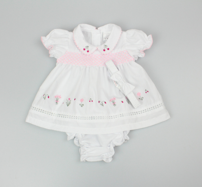 3pc Baby Girls Dress Set -White Floral (NB-6m) (PK6) - K14226