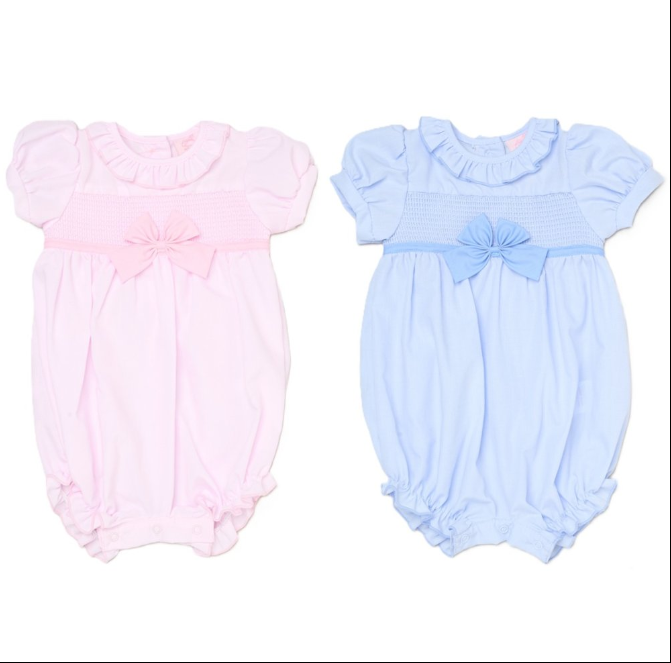 Baby Girls Smocked Romper - Bow Sky/Pink (0-9M) (PK6) H12903
