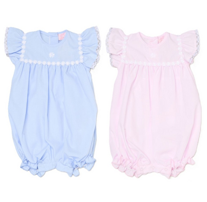 Baby Girls Smocked Romper - Embroidered Sky/Pink (0-9M) (PK6) H12806