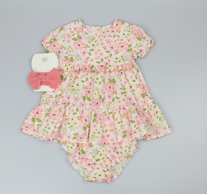 Baby Girls 3pc Dress, Pant & Headband Set - Floral Frill (1-2yrs) (PK6) - M34310
