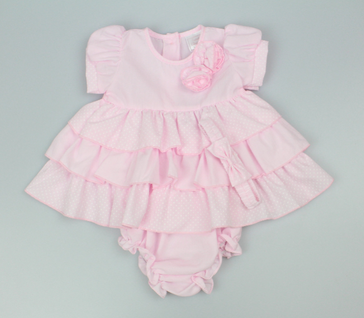 3pc Baby Girls Dress Set - Pink Frill (0-9m) (PK6) - K14239