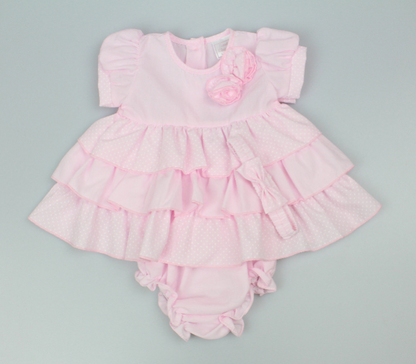 3pc Baby Girls Dress Set - Pink Frill (0-9m) (PK6) - K14239