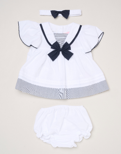 Baby Girls Dress, Pant & Headband Set - Navy/Pink Bow (0-9m) (PK6) H12805NB