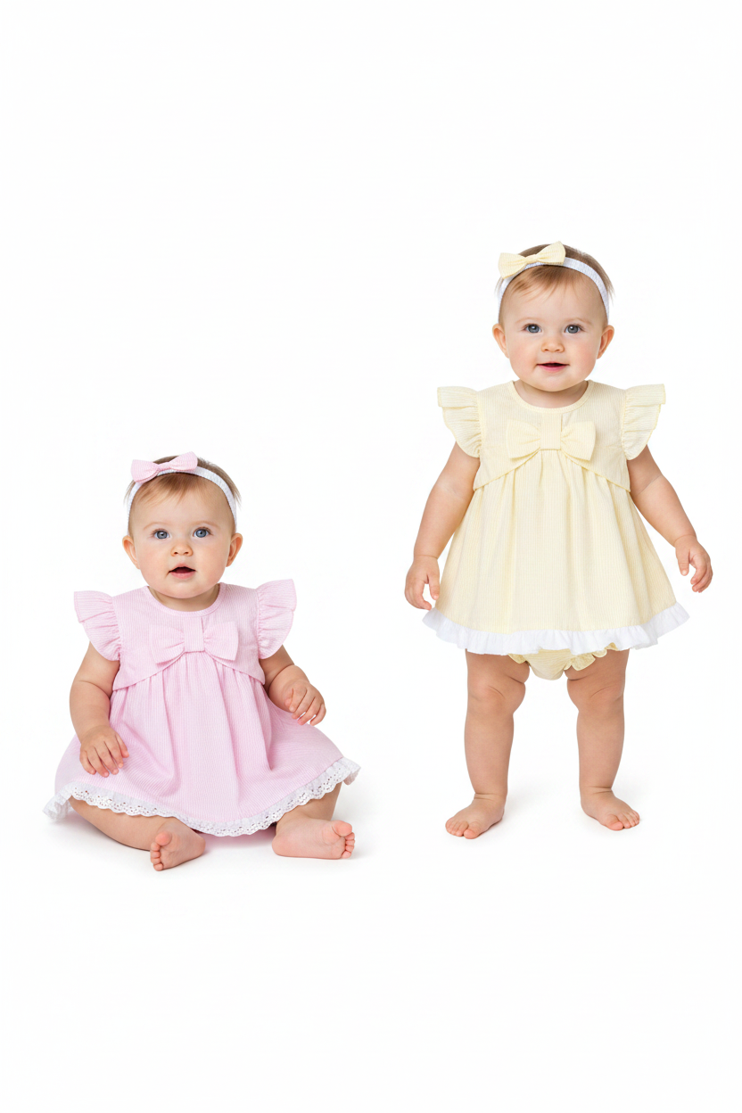 Baby Girls Dress, Pant & Headband Set - Lemon/Pink (0-9m) (PK6) H12803NB