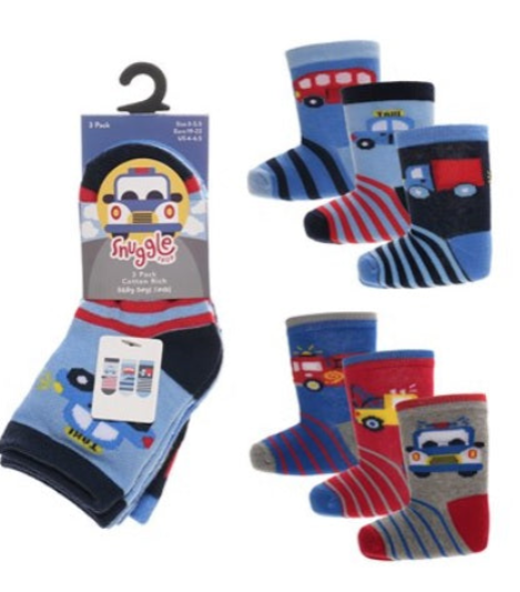 Baby Boys 3pk Socks - Vehicles (PK12) (00-5.5) SK1411