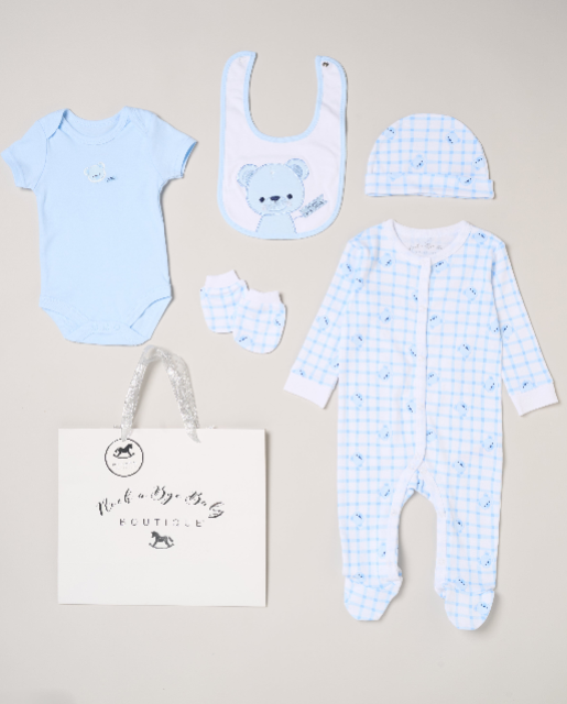 5pc Baby Mesh Bag Gift Set - Blue Happy Bear (PK4) (NB-6m) H12814NB