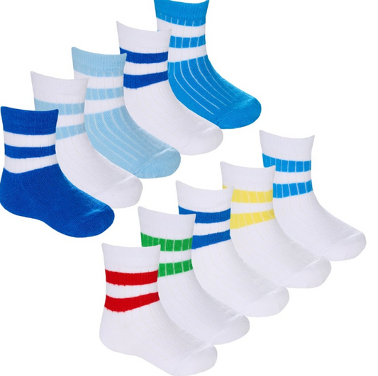 Baby Boys 5 Pack Sports Socks - White/Blue (0-5.5) (PK12) 44B1014