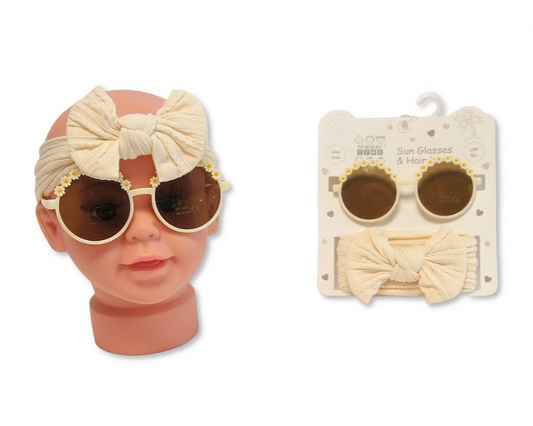 Baby Girls Headband with Bow and Sunglasses Set - Beige (0-6m) (PK6) GP-25-1407