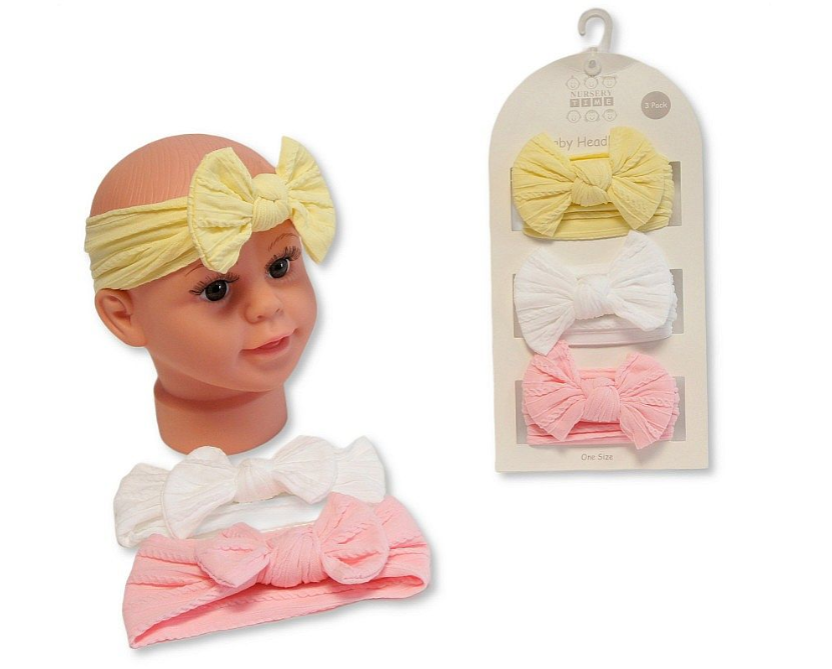Baby Girls 3 Headbands with Bow Set - 3 Colours (0-6m) (PK6) GP-25-1403