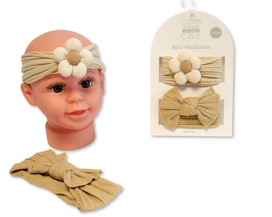 Baby Girls 2 Headbands with Bow and Flower Set - Taupe (0-6m) (PK6) GP-25-1398
