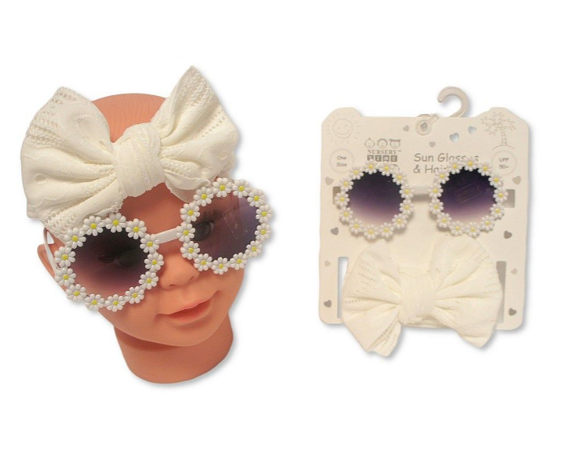 Baby Girls Headband with Bow and Sunglasses Set - Beige (0-6m) (PK6) GP-25-1406