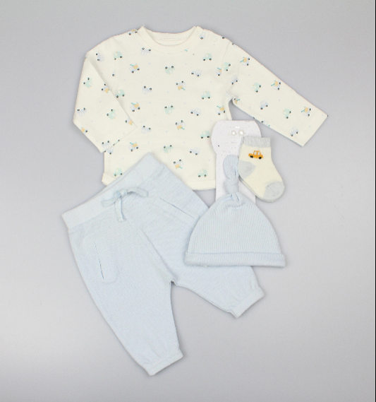 Baby Boys Waffle Fabric Top, Pant, Hat & Socks Outfit (PK6) (0-9M)- M15985