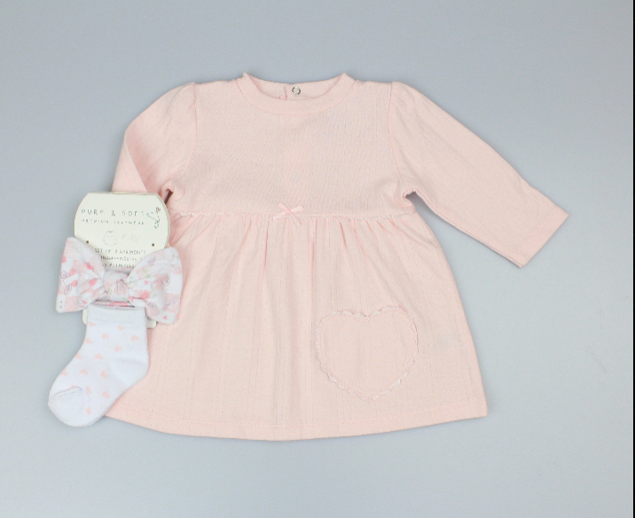 Baby Girls 3pc Dress Set - Pink Hearts (0-6 Months) (PK6) M14270