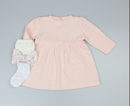 Baby Girls 3pc Dress Set - Pink Hearts (0-6 Months) (PK6) M14270