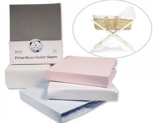 2 Pack Moses Basket Cotton Sheets - Fitted - (74x30CM) BW-111-230