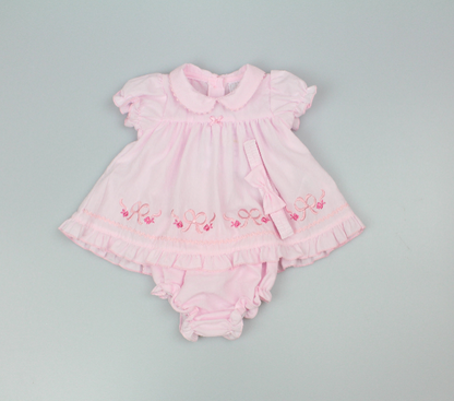3pc Baby Girls Dress Set -Pink Bows (NB-6m) (PK6) - K14225