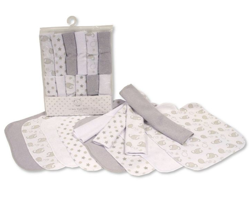 Baby 12 Pieces Wash Cloth Pack - Grey (PK6) Gp-25-1057G