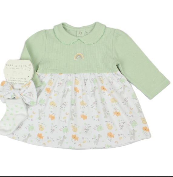 Baby Sage Dress Headband & Socks Outfit (Pack of 6) - M14272
