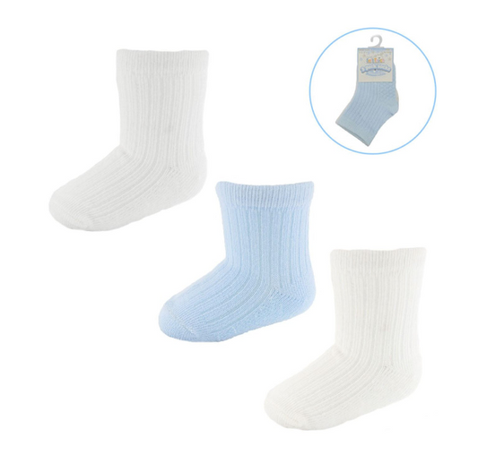 BLUE/WHITE/CREAM 3 PACK RIBBED SOCKS (NB-12 Months) S82-B