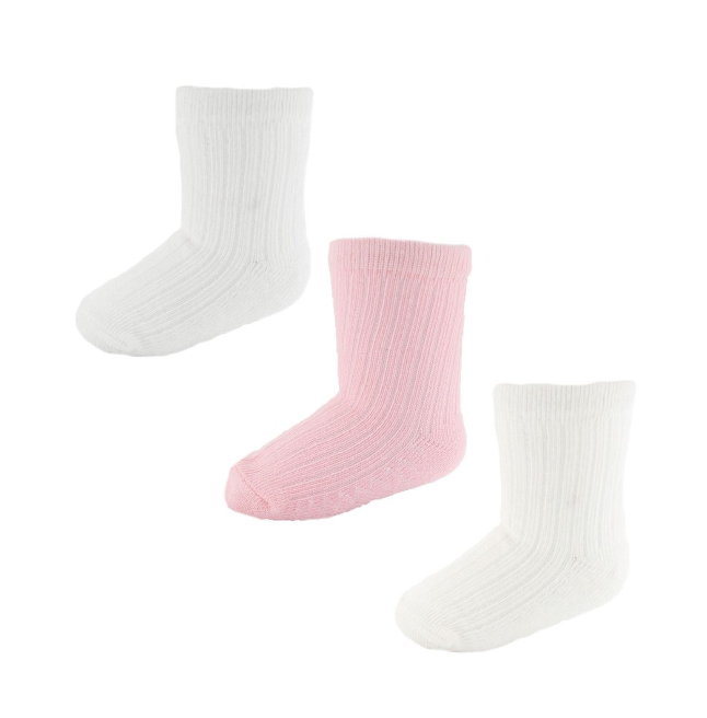 PINK/WHITE/CREAM 3 PACK RIBBED SOCKS (NB-3 Months) S82-P-NB-3