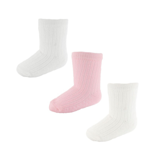 PINK/WHITE/CREAM 3 PACK RIBBED SOCKS (3-6 Months) S82-P-3-6
